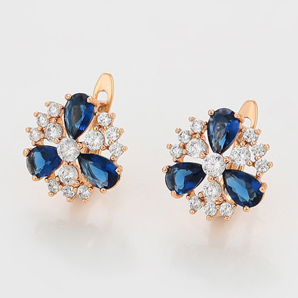 Pendientes de Aleación Bañado en Oro con Cristal Emporia® Azul y Cristal Emporia® Blanco