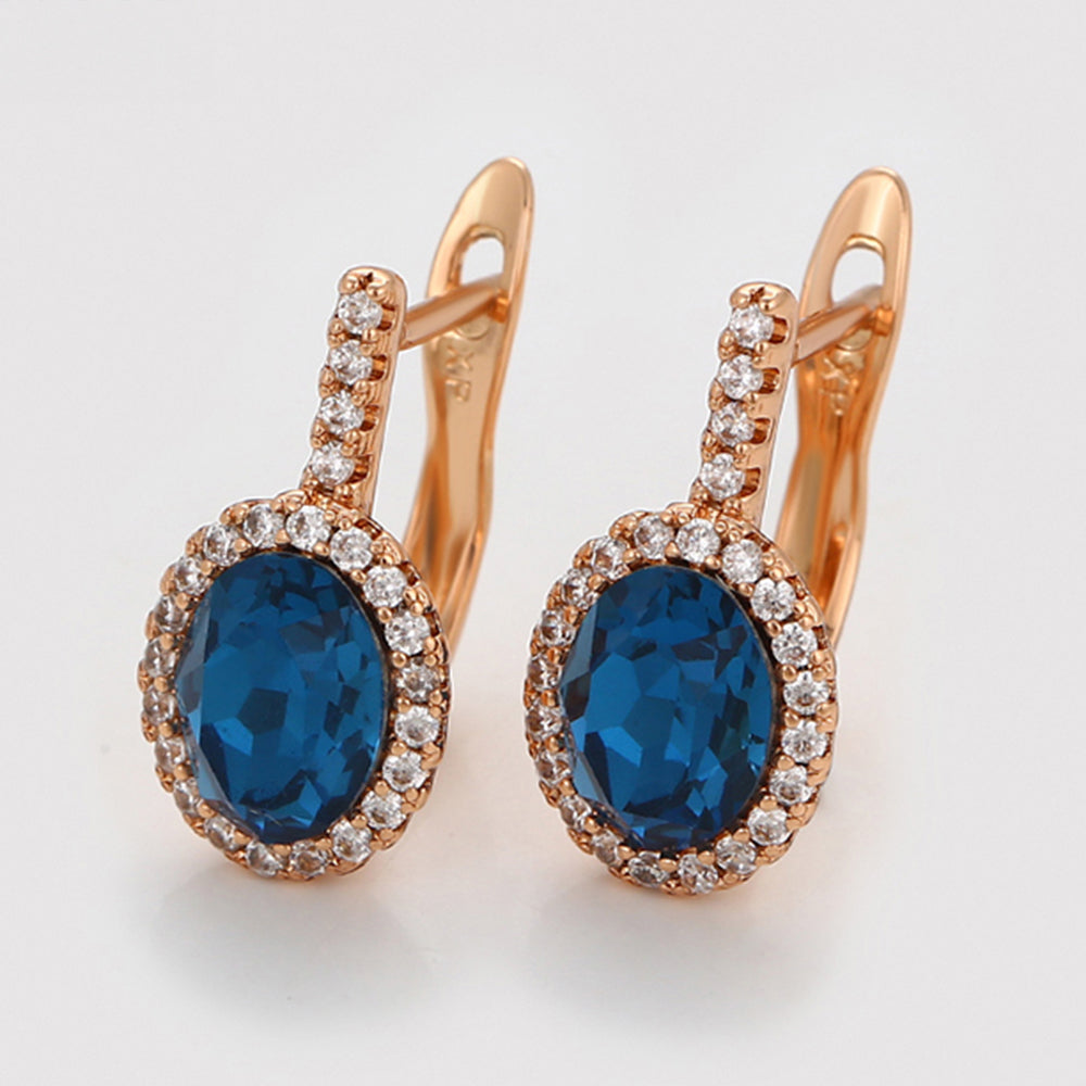 Pendientes de Aleación Bañado en Oro con Cristal Emporia® Azul y Cristal Emporia® Blanco