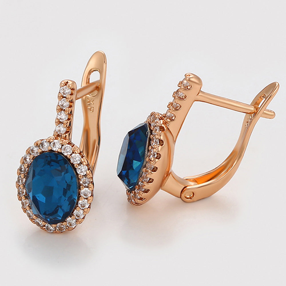 Pendientes de Aleación Bañado en Oro con Cristal Emporia® Azul y Cristal Emporia® Blanco 7 