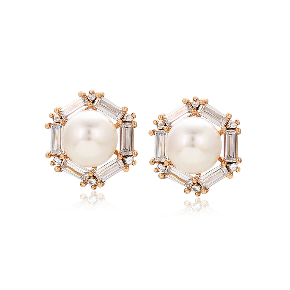 Pendientes de Aleación Bañado en Oro con Perla de cristal y Cristal Emporia® Blanco