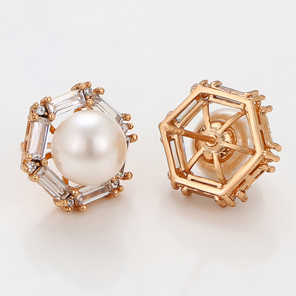 Pendientes de Aleación Bañado en Oro con Perla de cristal y Cristal Emporia® Blanco