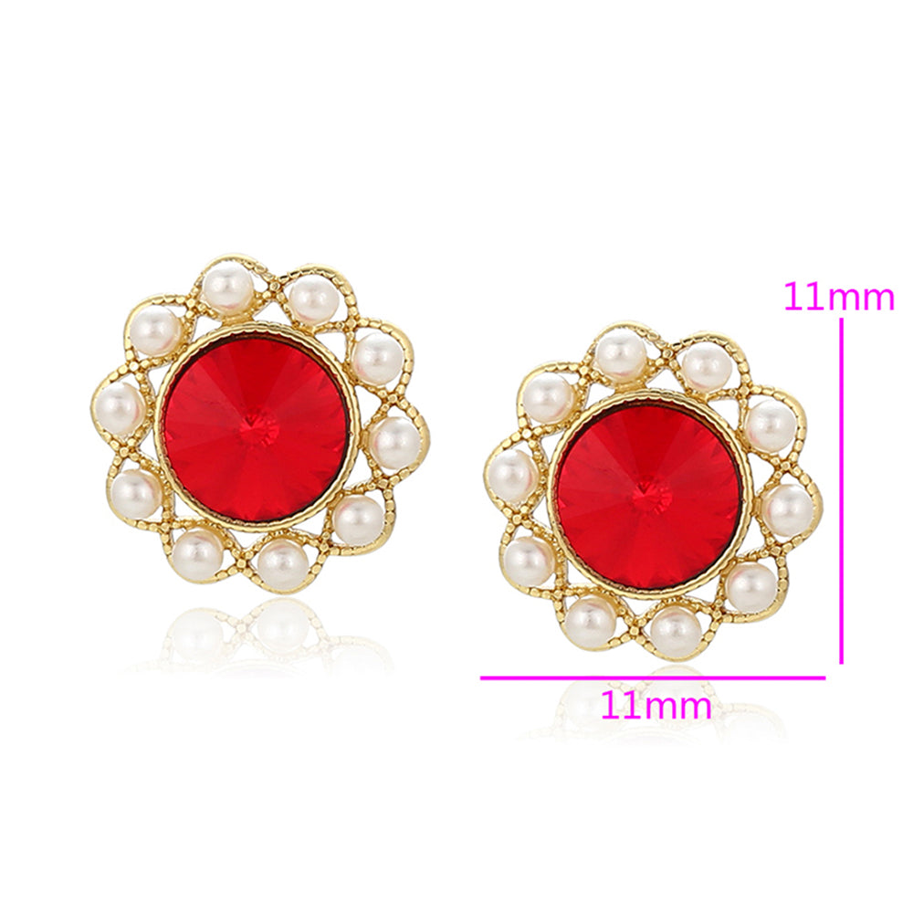 Pendientes de Aleación Bañado en Oro con Perla de cristal y Cristal Emporia® Rojo 2 
