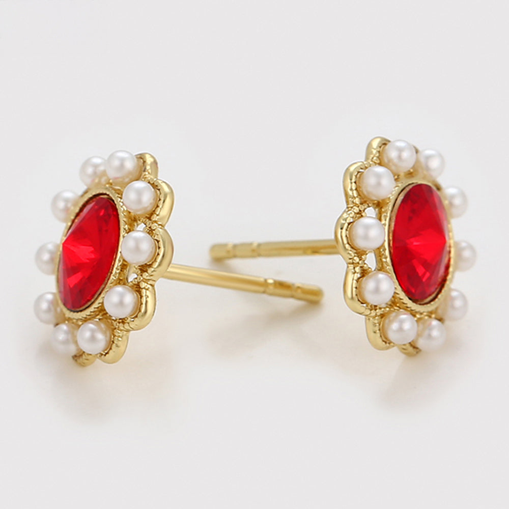 Pendientes de Aleación Bañado en Oro con Perla de cristal y Cristal Emporia® Rojo 4 