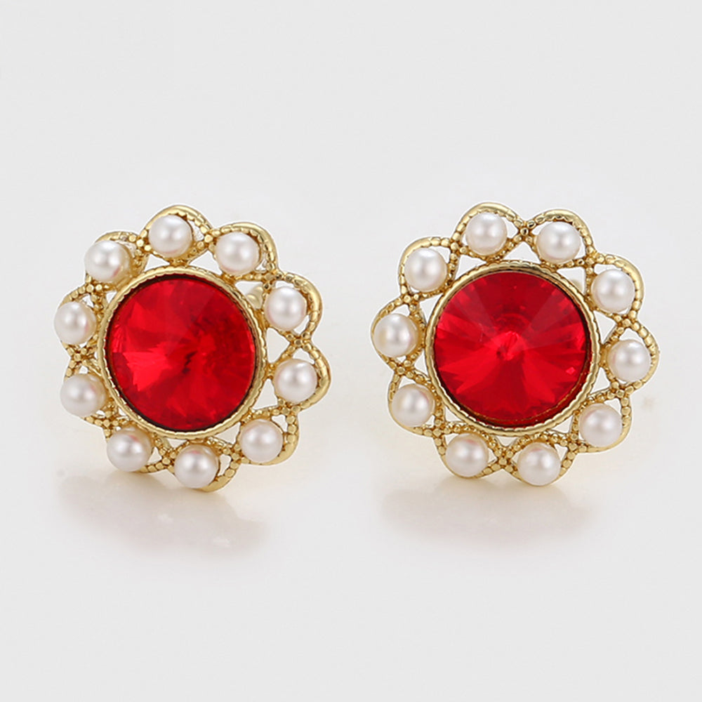 Pendientes de Aleación Bañado en Oro con Perla de cristal y Cristal Emporia® Rojo 5 
