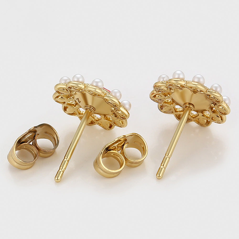 Pendientes de Aleación Bañado en Oro con Perla de cristal y Cristal Emporia® Rojo 6 