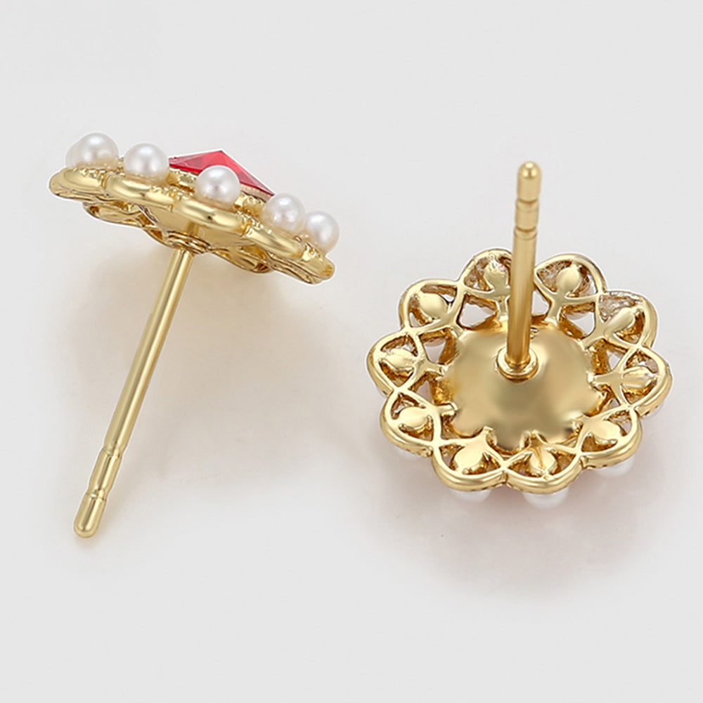 Pendientes de Aleación Bañado en Oro con Perla de cristal y Cristal Emporia® Rojo 7 