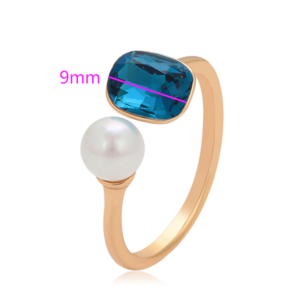 Anillo de Aleación Bañado en Oro con Perla de cristal y Cristal Emporia® Azul 2 