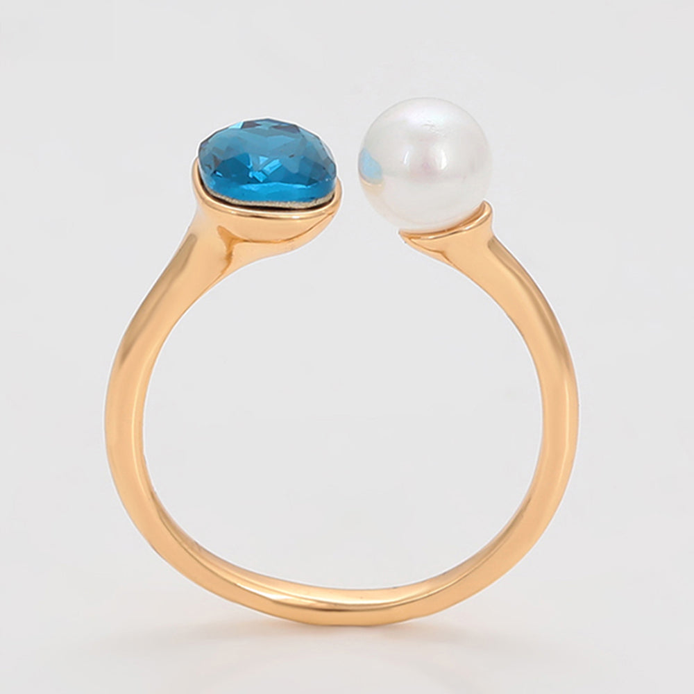 Anillo de Aleación Bañado en Oro con Perla de cristal y Cristal Emporia® Azul