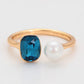 Anillo de Aleación Bañado en Oro con Perla de cristal y Cristal Emporia® Azul