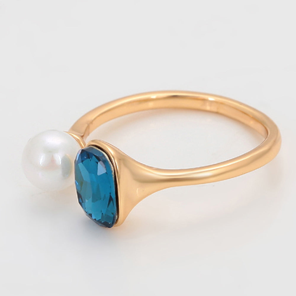 Anillo de Aleación Bañado en Oro con Perla de cristal y Cristal Emporia® Azul