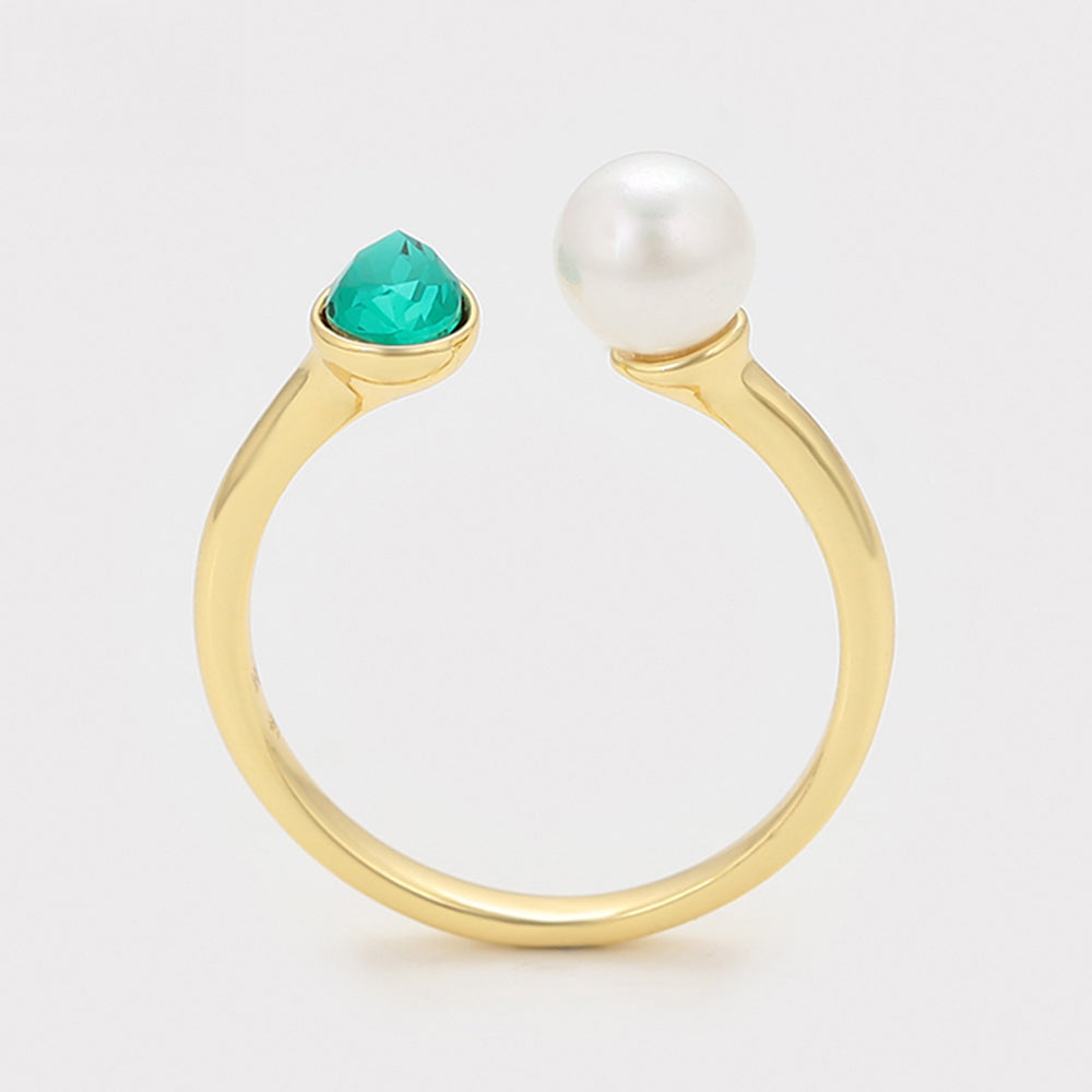 Anillo de Aleación Bañado en Oro con Perla de cristal y Cristal Emporia® Verde 4 