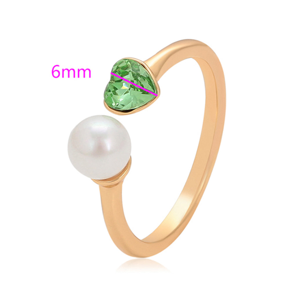 Anillo de Aleación Bañado en Oro con Perla de cristal y Cristal Emporia® Verde 2 