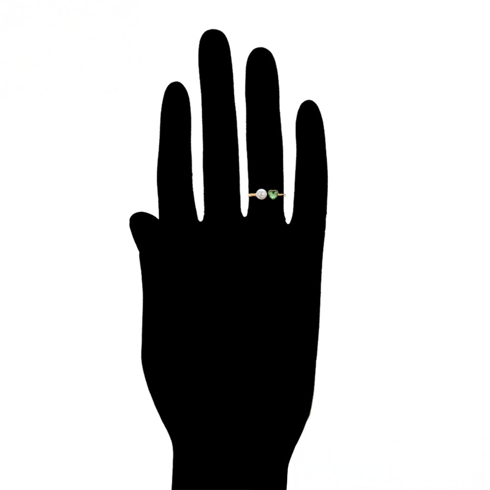 Anillo de Aleación Bañado en Oro con Perla de cristal y Cristal Emporia® Verde 8 