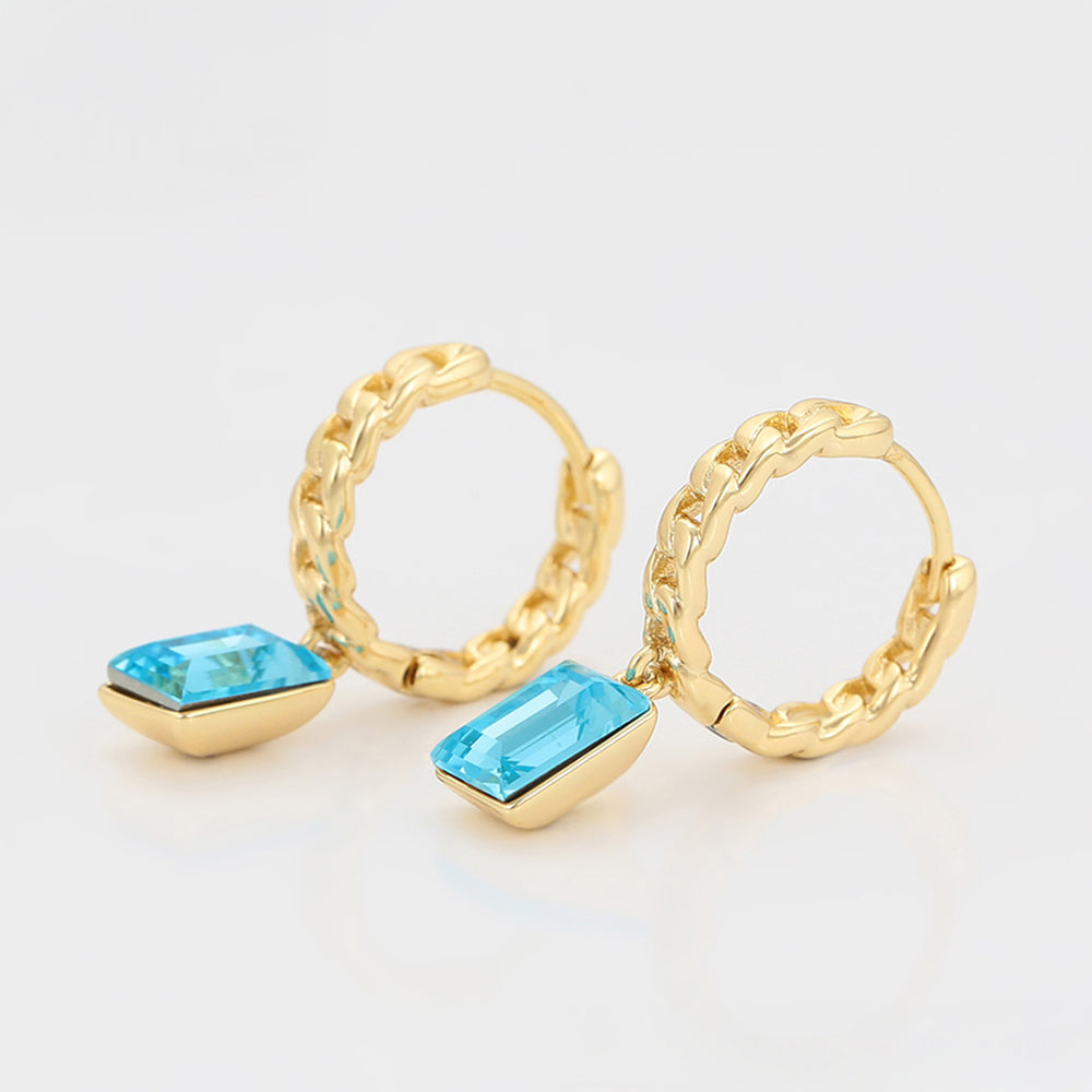 Pendientes de Aleación Bañado en Oro con Cristal Emporia® Azul 4 