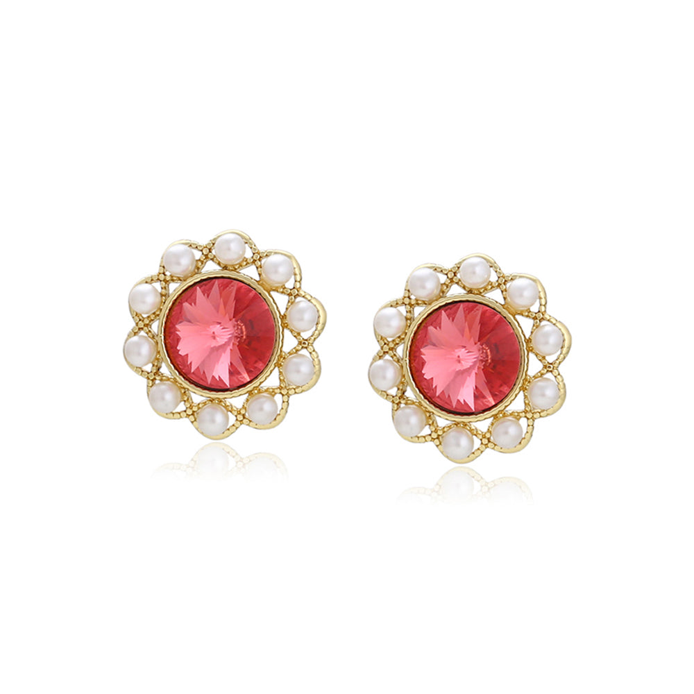 Pendientes de Aleación Bañado en Oro con Cristal Emporia® Rojo y Perla de cristal