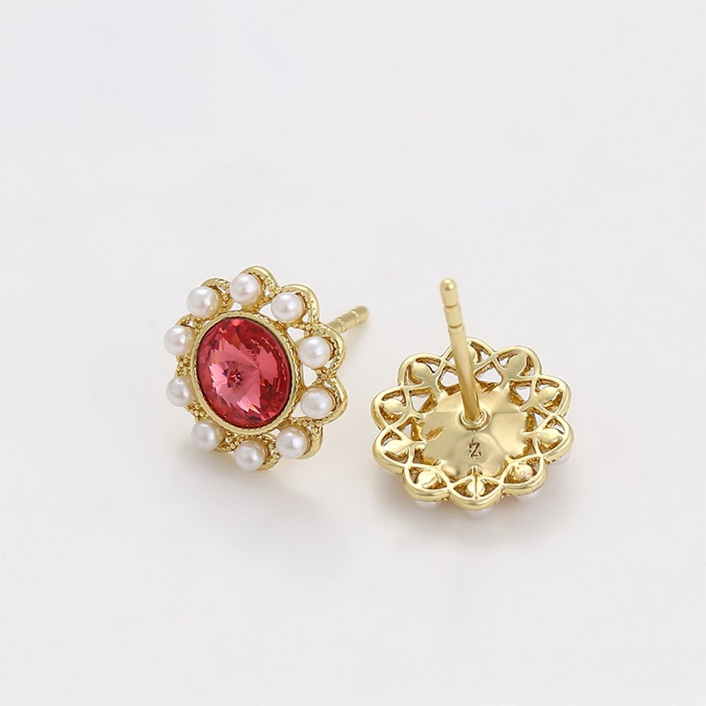 Pendientes de Aleación Bañado en Oro con Cristal Emporia® Rojo y Perla de cristal 4 