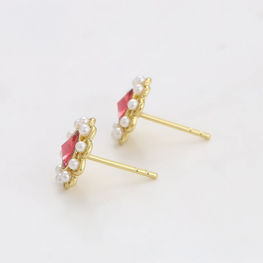 Pendientes de Aleación Bañado en Oro con Cristal Emporia® Rojo y Perla de cristal 5 
