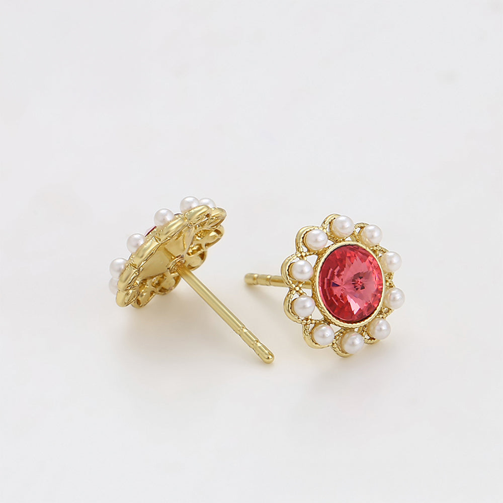 Pendientes de Aleación Bañado en Oro con Cristal Emporia® Rojo y Perla de cristal