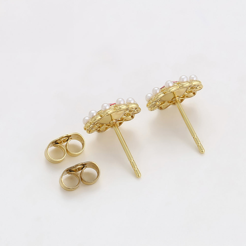 Pendientes de Aleación Bañado en Oro con Cristal Emporia® Rojo y Perla de cristal 7 