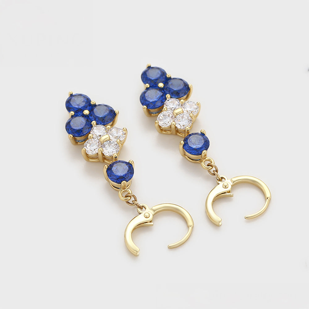 Pendientes de Aleación Bañado en Oro con Cristal Emporia® Azul y Cristal Emporia® Blanco 6 
