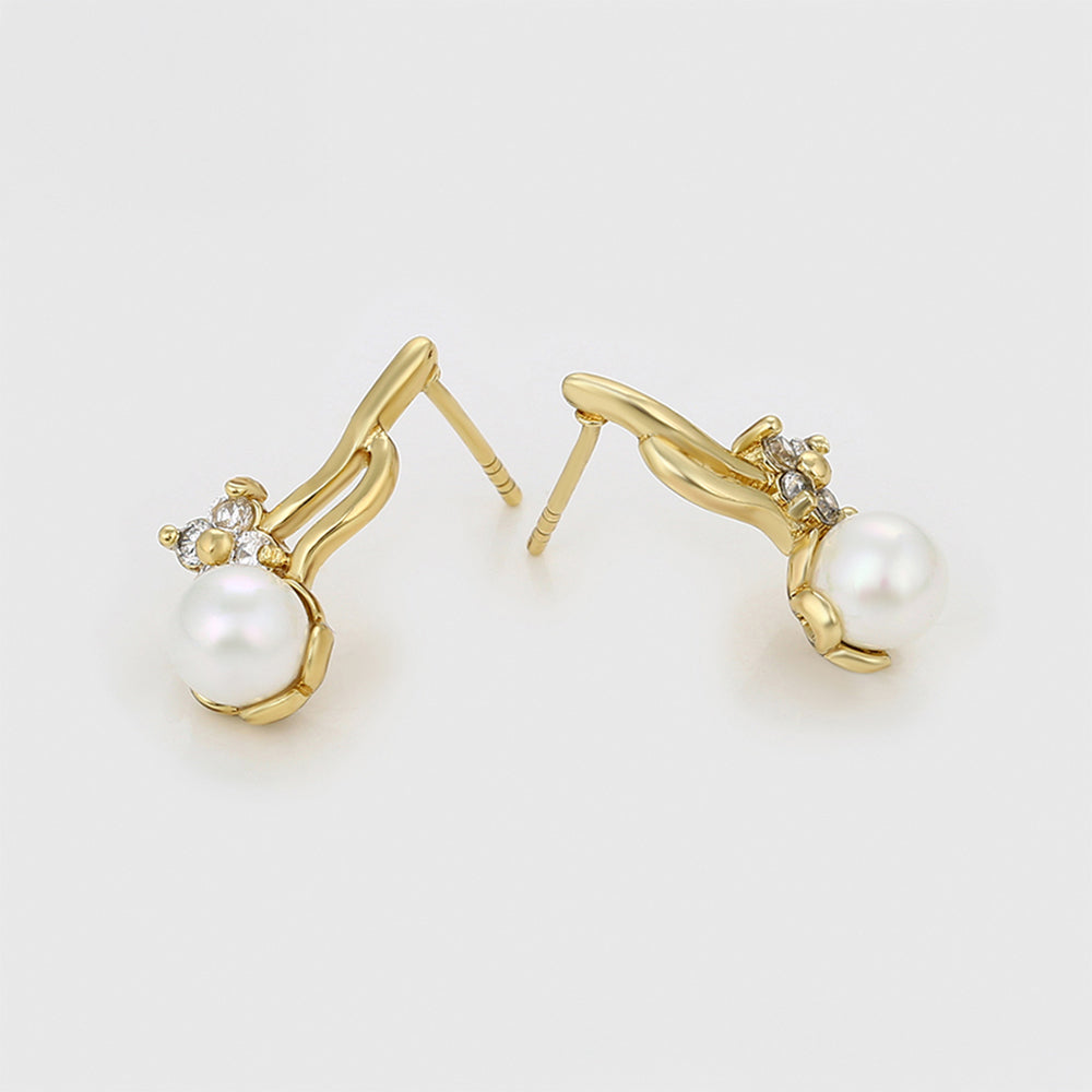 Pendientes de Aleación Bañado en Oro con Perla de cristal y Cristal Emporia® Blanco 3 