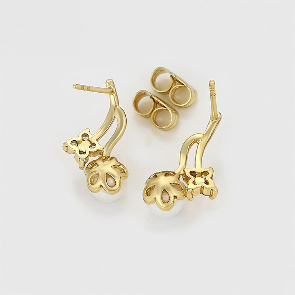Pendientes de Aleación Bañado en Oro con Perla de cristal y Cristal Emporia® Blanco 4 