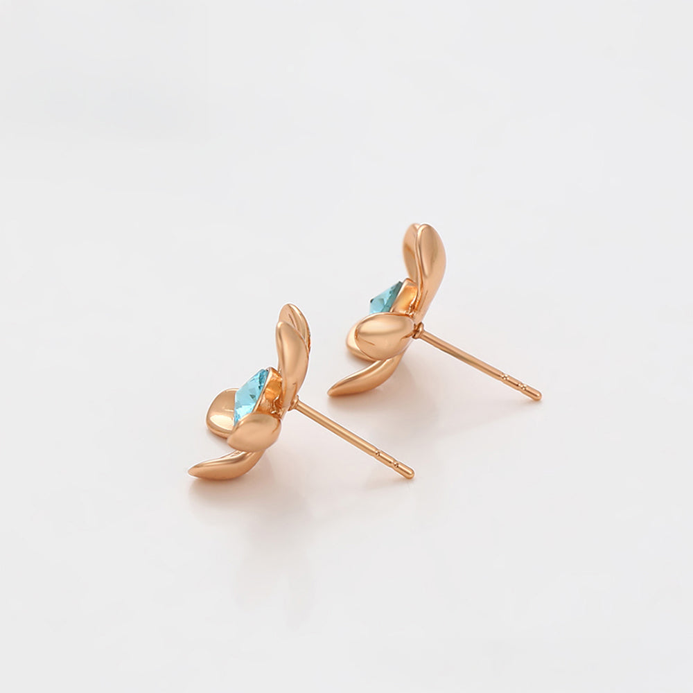 Pendientes de Aleación Bañado en Oro con Cristal Emporia® Azul 4 
