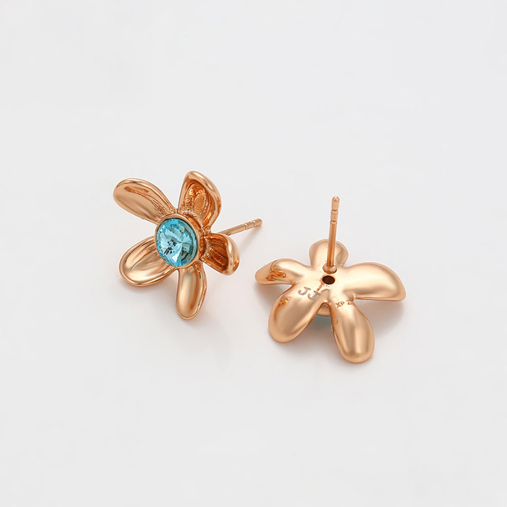 Pendientes de Aleación Bañado en Oro con Cristal Emporia® Azul 7 