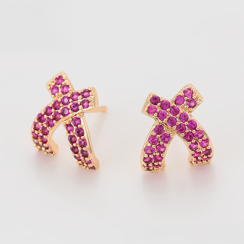 Pendientes de Aleación Bañado en Oro con Cristal Emporia® Rosa 3 