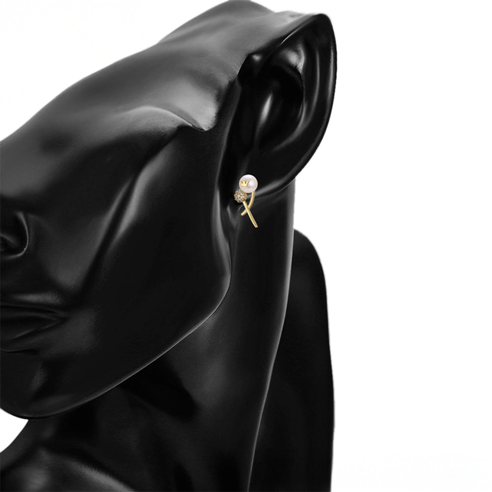 Pendientes de Aleación Bañado en Oro con Perla de cristal y Cristal Emporia® Blanco 8 