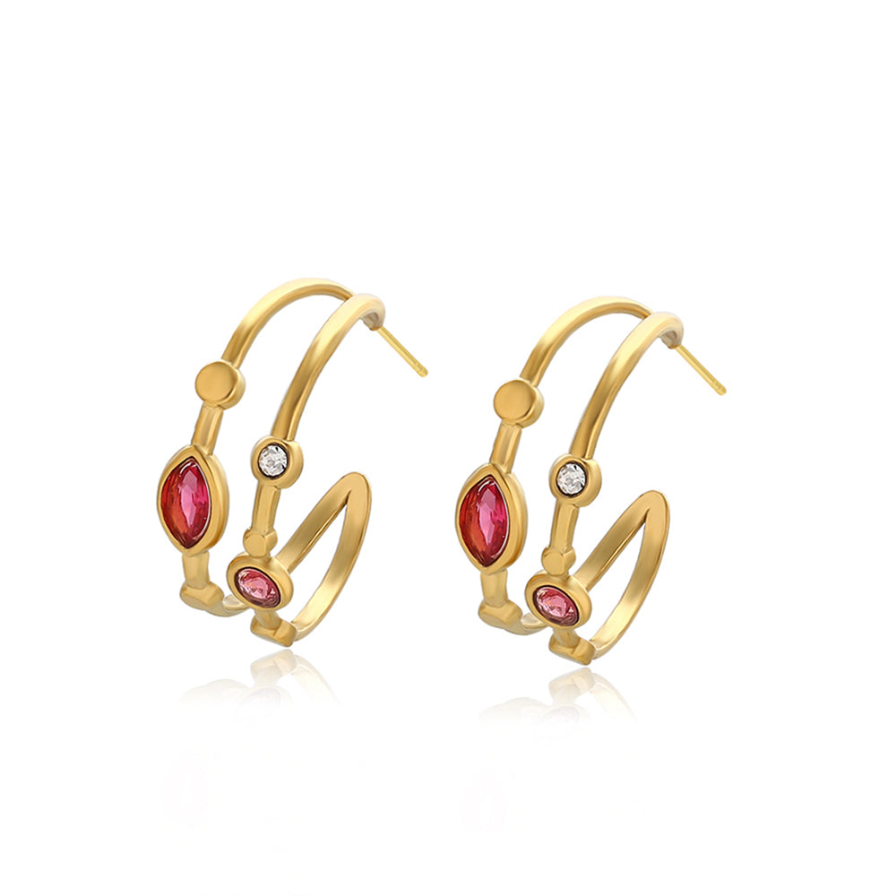 Pendientes de Aleación Bañado en Oro con Cristal Emporia® Rojo y Cristal Emporia® Blanco 1 
