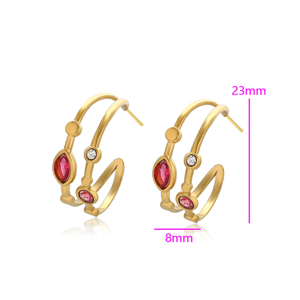 Pendientes de Aleación Bañado en Oro con Cristal Emporia® Rojo y Cristal Emporia® Blanco 2 