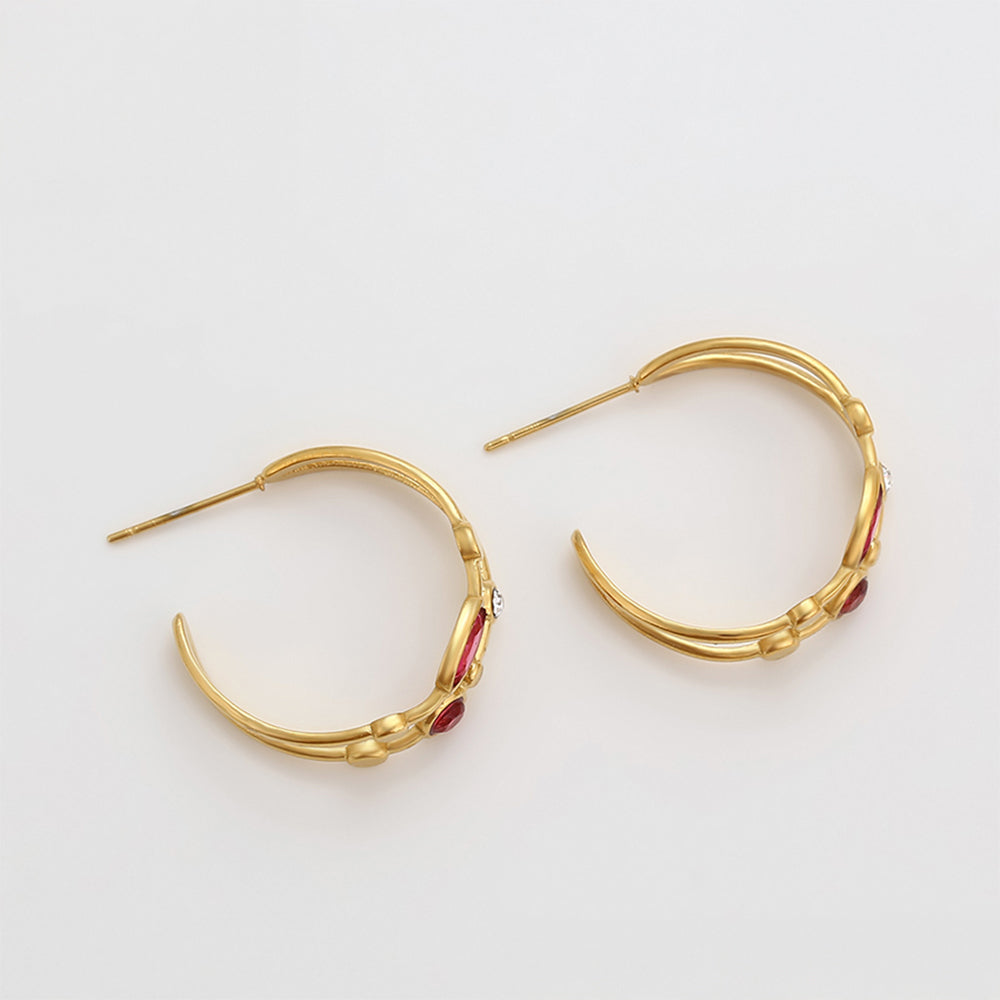 Pendientes de Aleación Bañado en Oro con Cristal Emporia® Rojo y Cristal Emporia® Blanco 4 