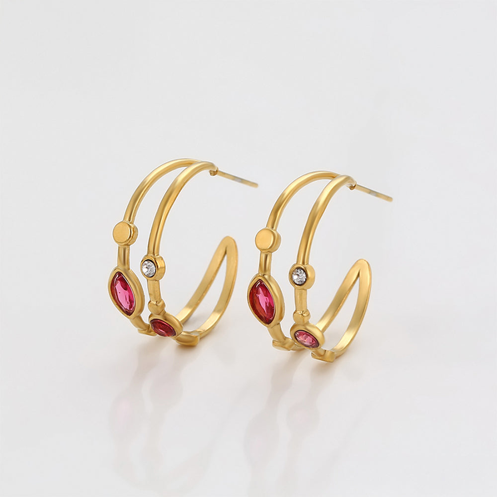 Pendientes de Aleación Bañado en Oro con Cristal Emporia® Rojo y Cristal Emporia® Blanco 5 
