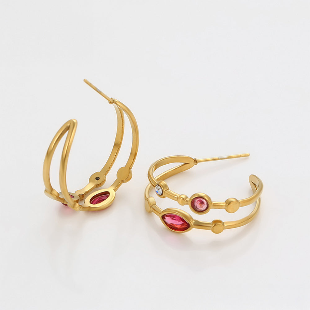 Pendientes de Aleación Bañado en Oro con Cristal Emporia® Rojo y Cristal Emporia® Blanco 6 