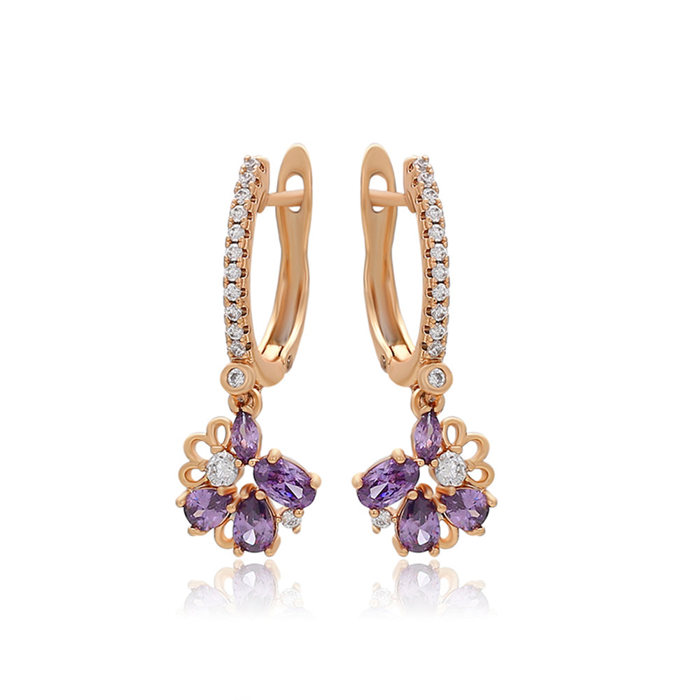 Pendientes de Aleación Bañado en Oro con Cristal Emporia® Púrpura y Cristal Emporia® Blanco 1 