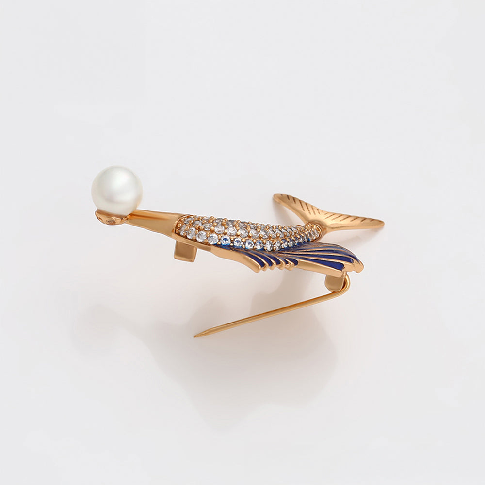 Broche de Aleación Bañado en Oro con Cristal Emporia® Blanco y Perla de cristal 6 