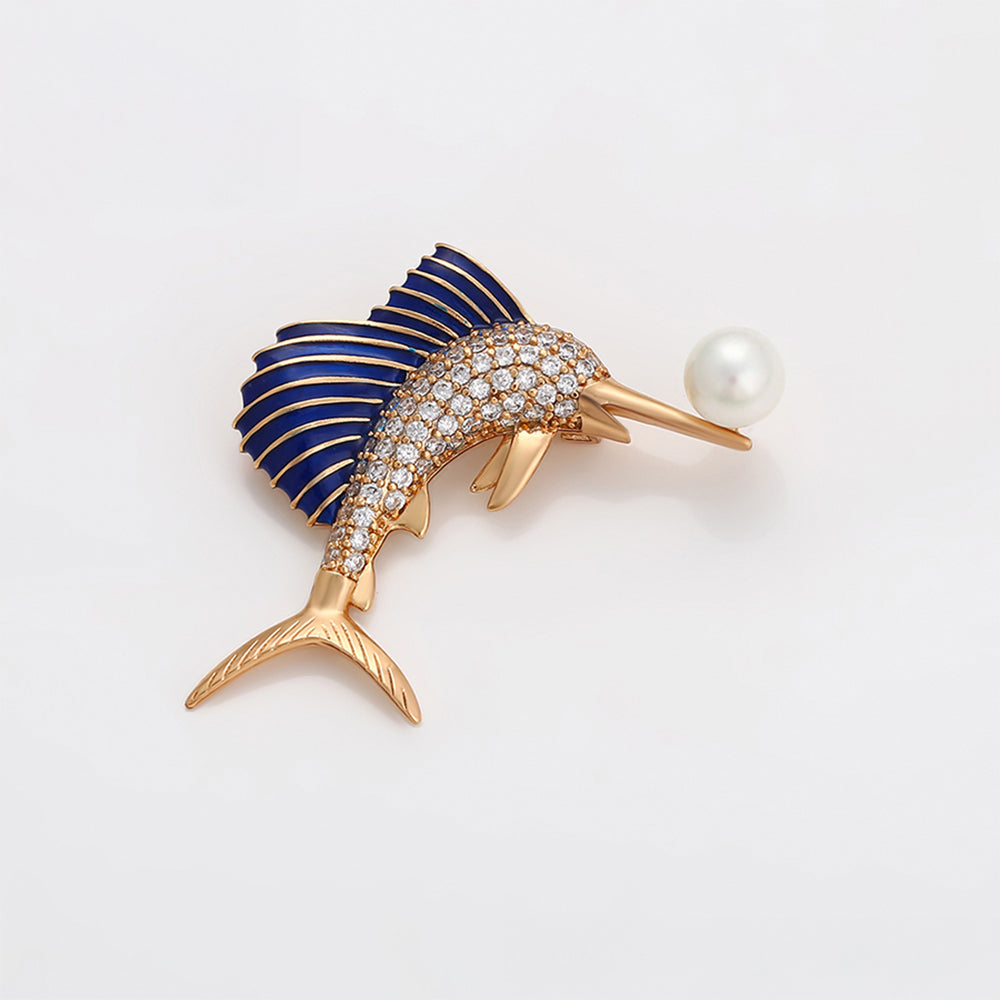 Broche de Aleación Bañado en Oro con Cristal Emporia® Blanco y Perla de cristal 7 