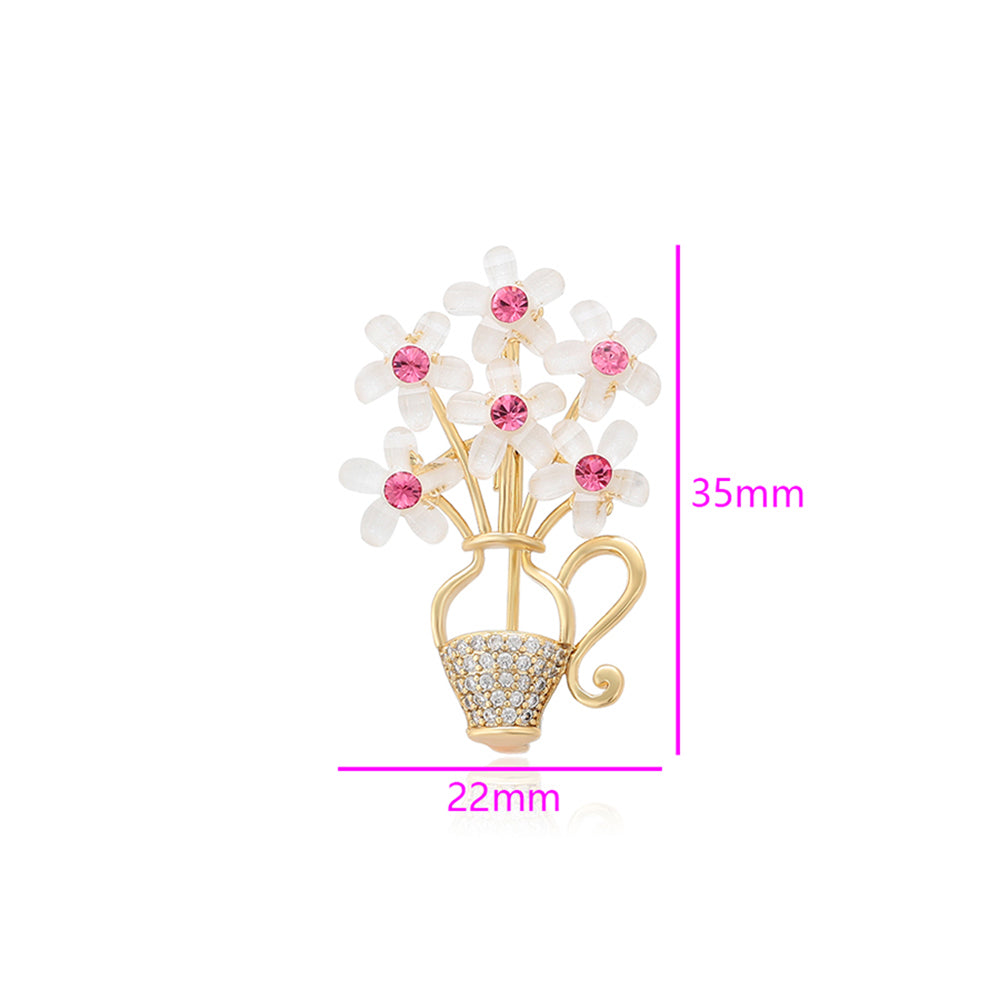 Broche de Aleación Bañado en Oro con Cristal Emporia® Rosa y Cristal Emporia® Blanco 2 