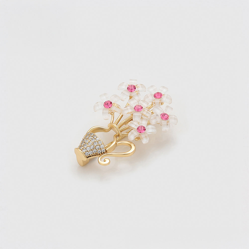 Broche de Aleación Bañado en Oro con Cristal Emporia® Rosa y Cristal Emporia® Blanco 3 