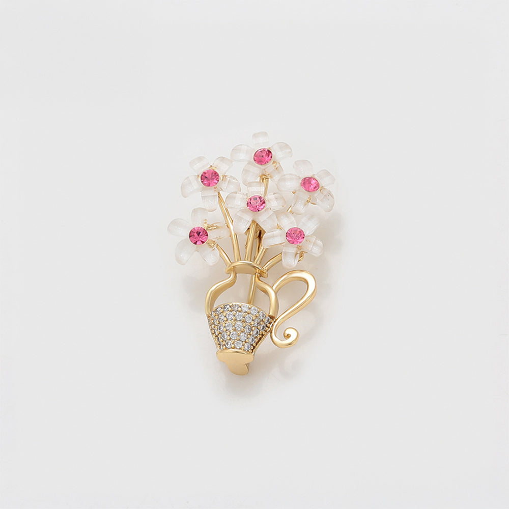 Broche de Aleación Bañado en Oro con Cristal Emporia® Rosa y Cristal Emporia® Blanco