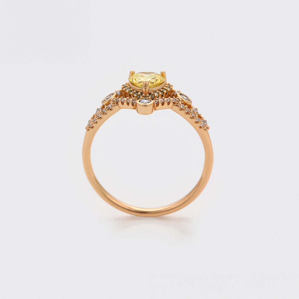 Anillo de Aleación Bañado en Oro con Cristal Emporia® Amarillo y Cristal Emporia® Blanco 3 
