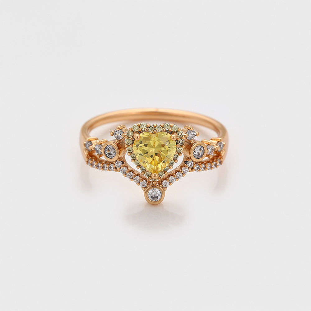 Anillo de Aleación Bañado en Oro con Cristal Emporia® Amarillo y Cristal Emporia® Blanco