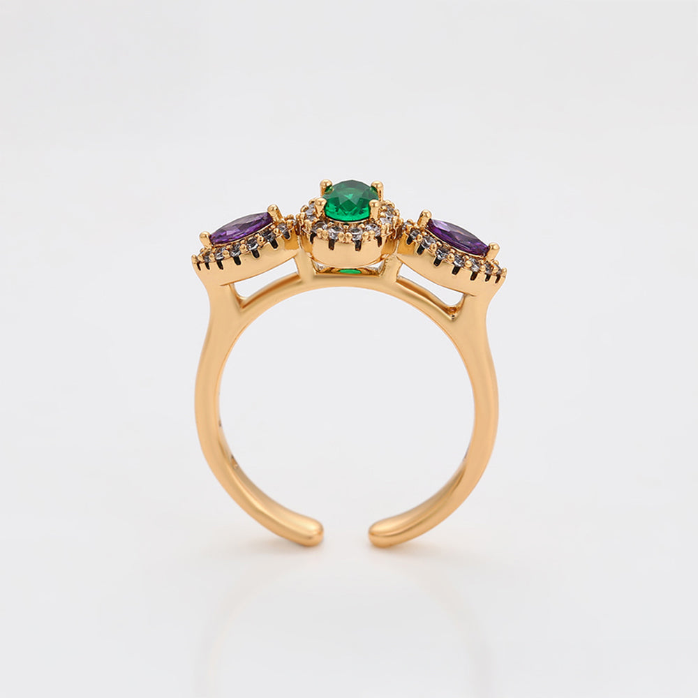 Anillo de Aleación Bañado en Oro con Cristal Emporia® Púrpura y Cristal Emporia® Verde 4 
