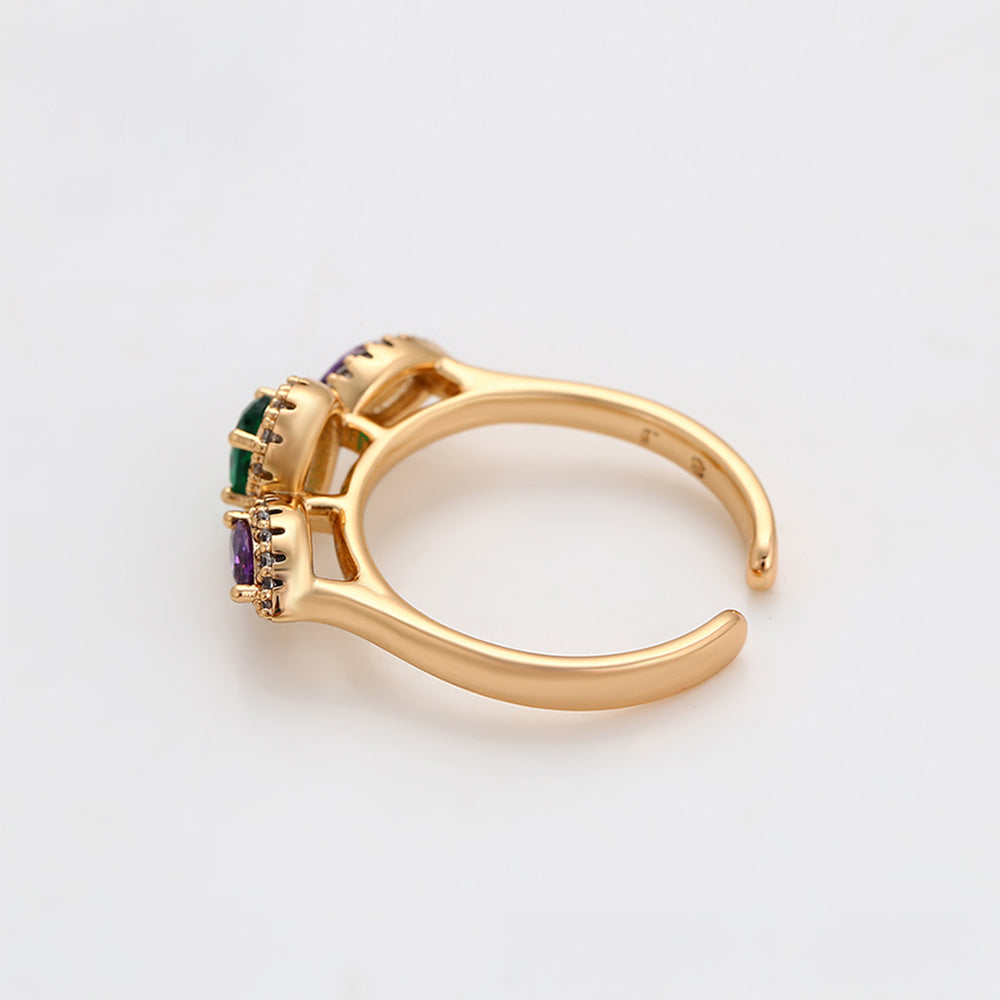 Anillo de Aleación Bañado en Oro con Cristal Emporia® Púrpura y Cristal Emporia® Verde 6 