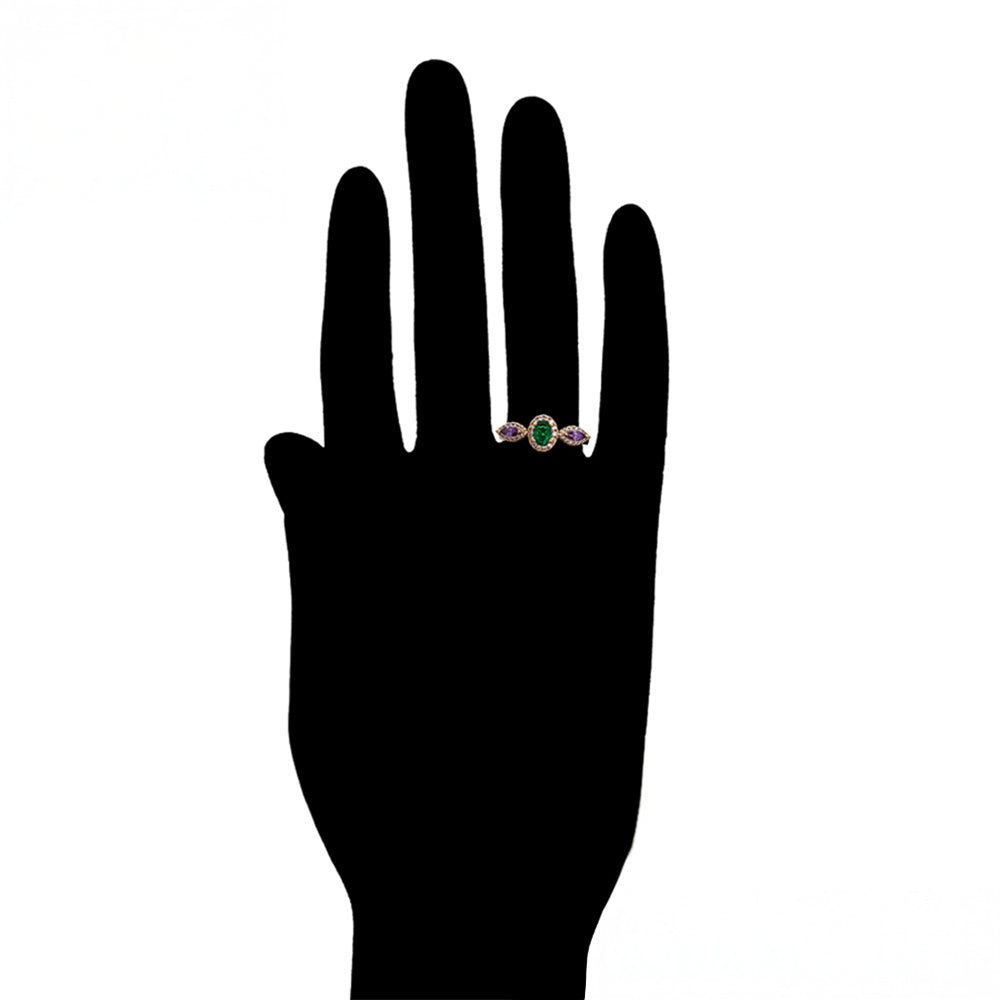 Anillo de Aleación Bañado en Oro con Cristal Emporia® Púrpura y Cristal Emporia® Verde 8 