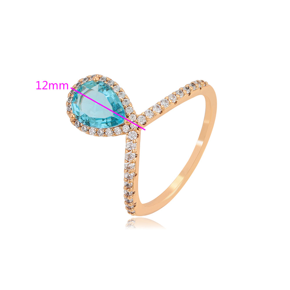 Anillo de Aleación Bañado en Oro con Cristal Emporia® Azul y Cristal Emporia® Blanco 2 
