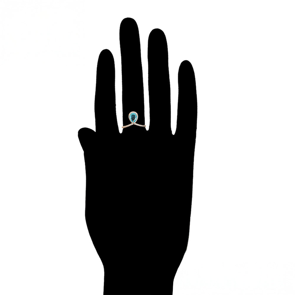 Anillo de Aleación Bañado en Oro con Cristal Emporia® Azul y Cristal Emporia® Blanco