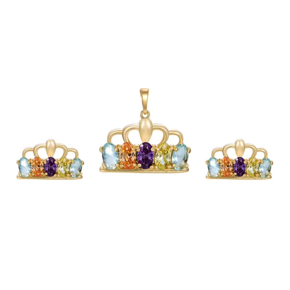 Conjunto de Aleación Bañado en Oro con Cristal Emporia® Púrpura y Cristal Emporia® Amarillo ( Pendientes +Colgante )
