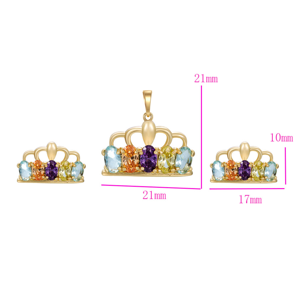 Conjunto de Aleación Bañado en Oro con Cristal Emporia® Púrpura y Cristal Emporia® Amarillo ( Pendientes +Colgante ) 2 
